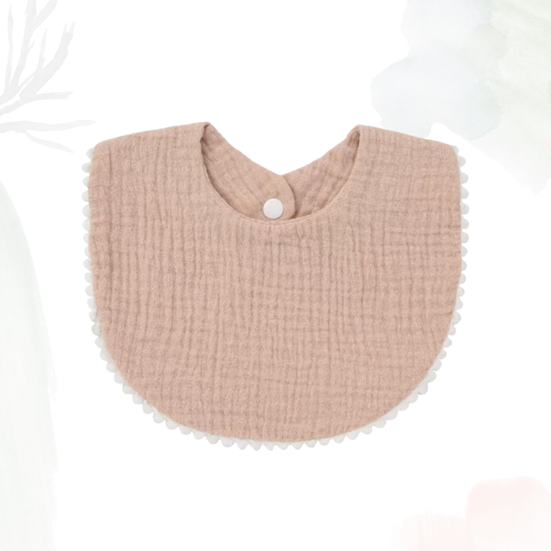 Muslin Cotton Bib (Pom Pom Trims) - Sand