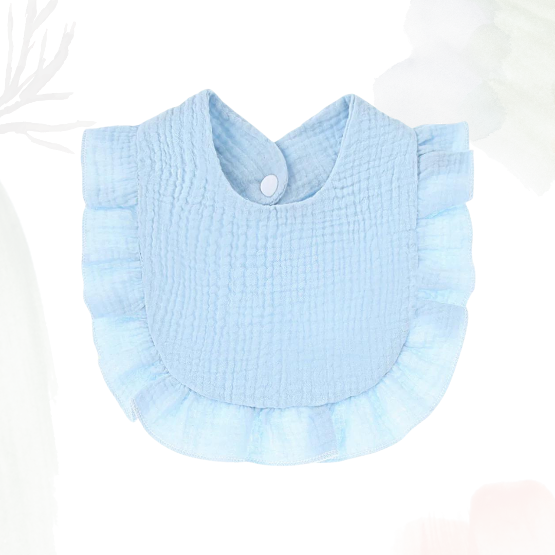 Muslin Cotton Ruffle Bib - Baby Blue