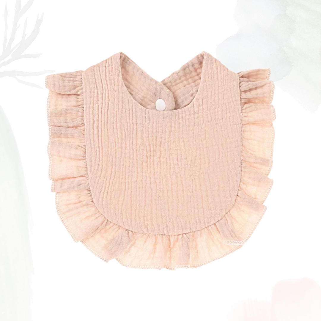 Muslin Cotton Ruffle Bib - Sand