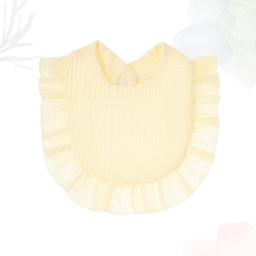 Muslin Cotton Ruffle Bib - Soft Yellow