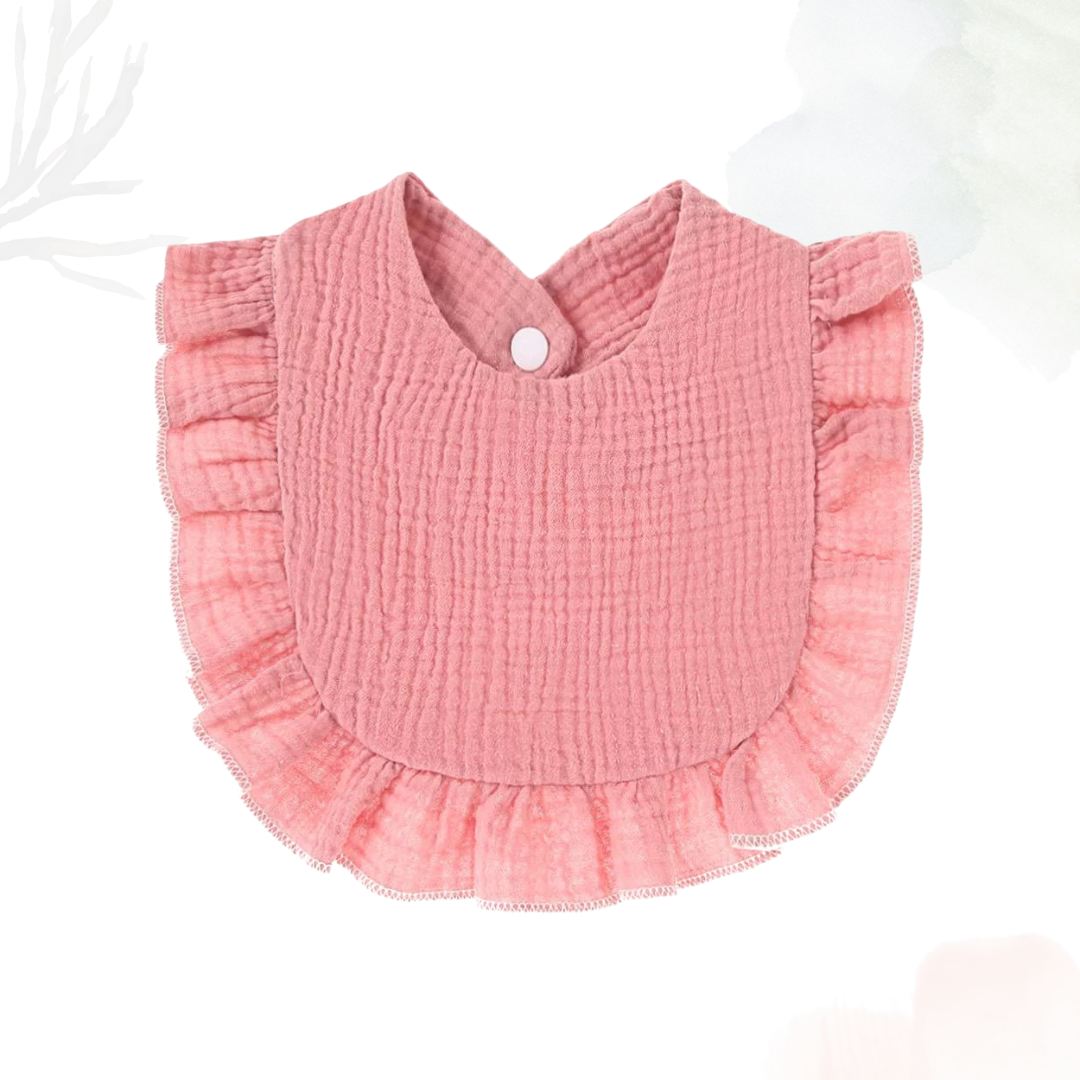 Muslin Cotton Ruffle Bib - Dusty Rose