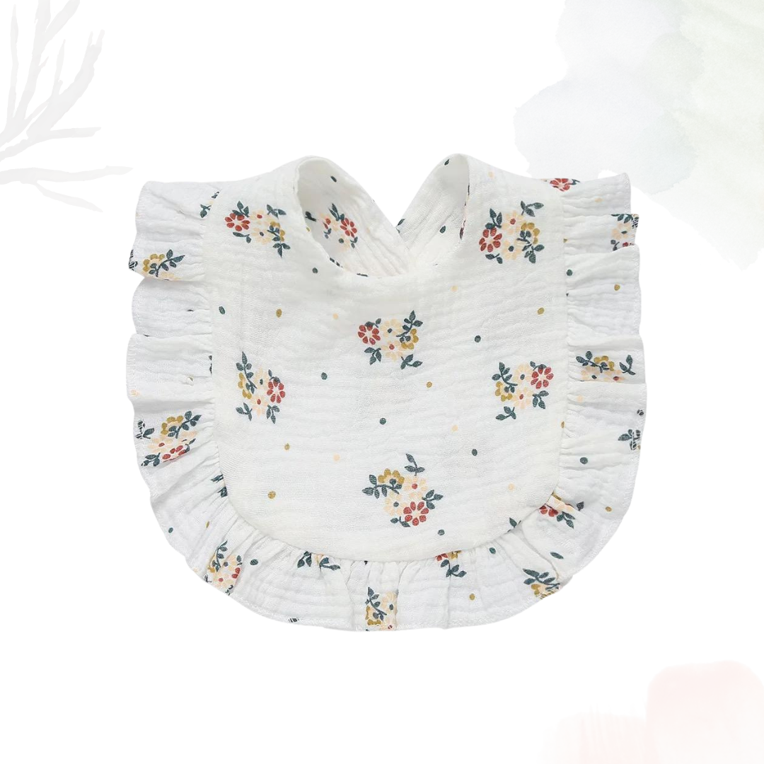 Muslin Cotton Ruffle Bib - Gentle Blossoms