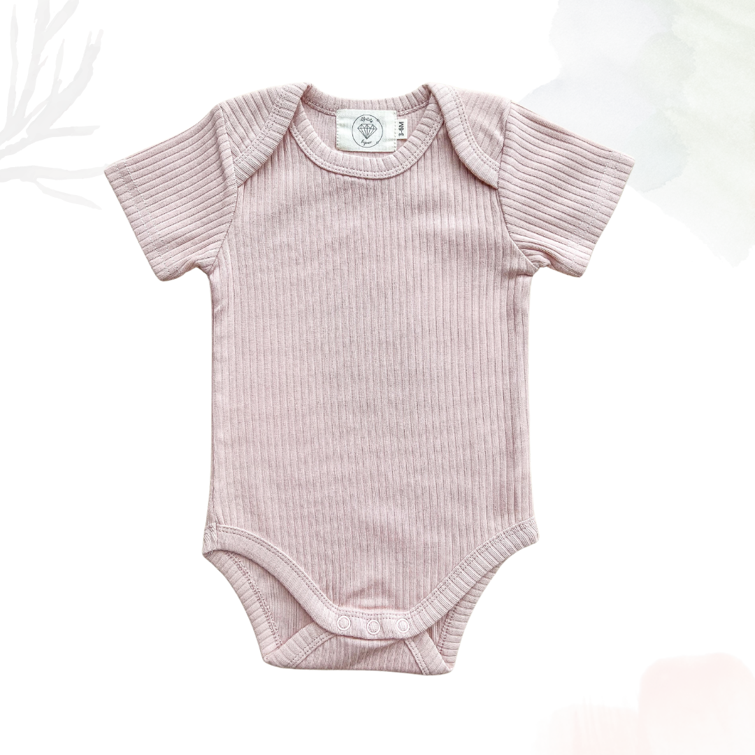Organic Cotton Short Sleeved Ribbed Onesie - Blush