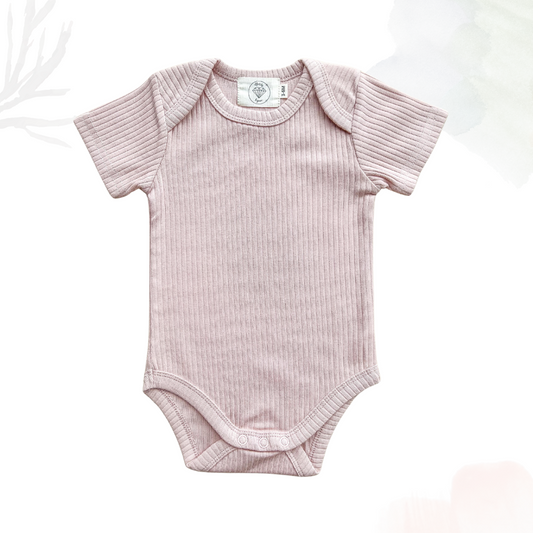 Organic Cotton Short Sleeved Ribbed Onesie - Blush