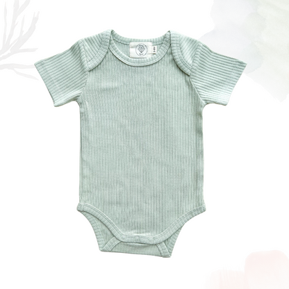 Organic Cotton Short Sleeved Ribbed Onesie - Tea