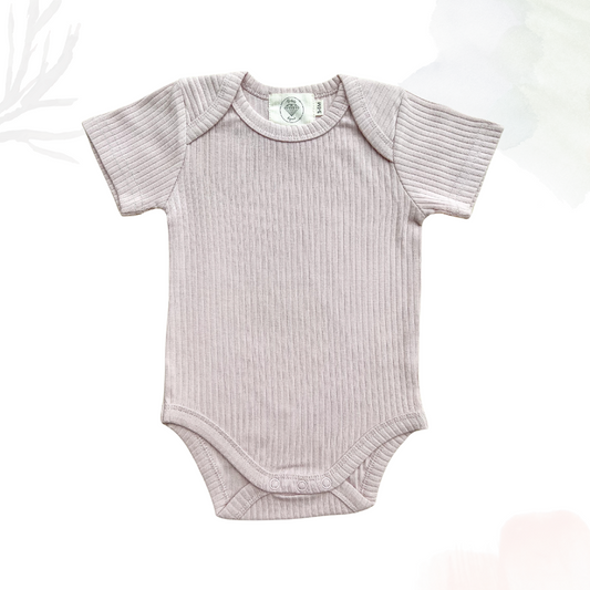 Organic Cotton Short Sleeved Ribbed Onesie - Powder