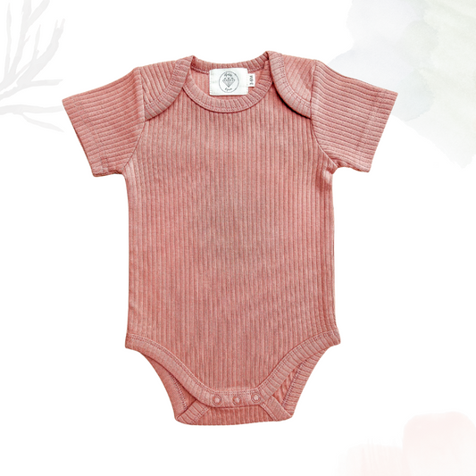 Organic Cotton Short Sleeved Ribbed Onesie - Brick