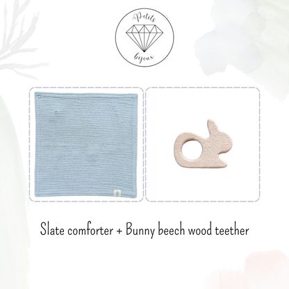 Muslin Comforter with Beech Wood Teether - Slate