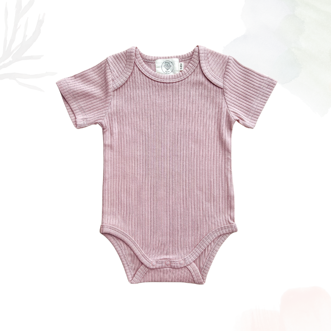 Organic Cotton Short Sleeved Ribbed Onesie - Dusty Rose