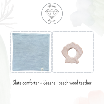 Muslin Comforter with Beech Wood Teether - Slate