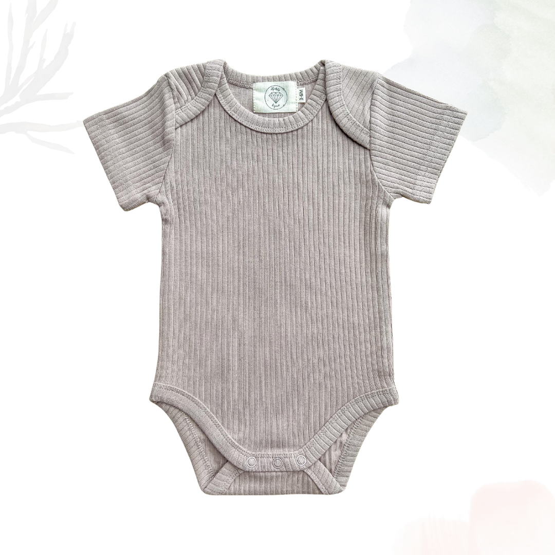 Organic Cotton Short Sleeved Ribbed Onesie - Latte