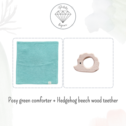 Muslin Comforter with Beech Wood Teether - Posy Green