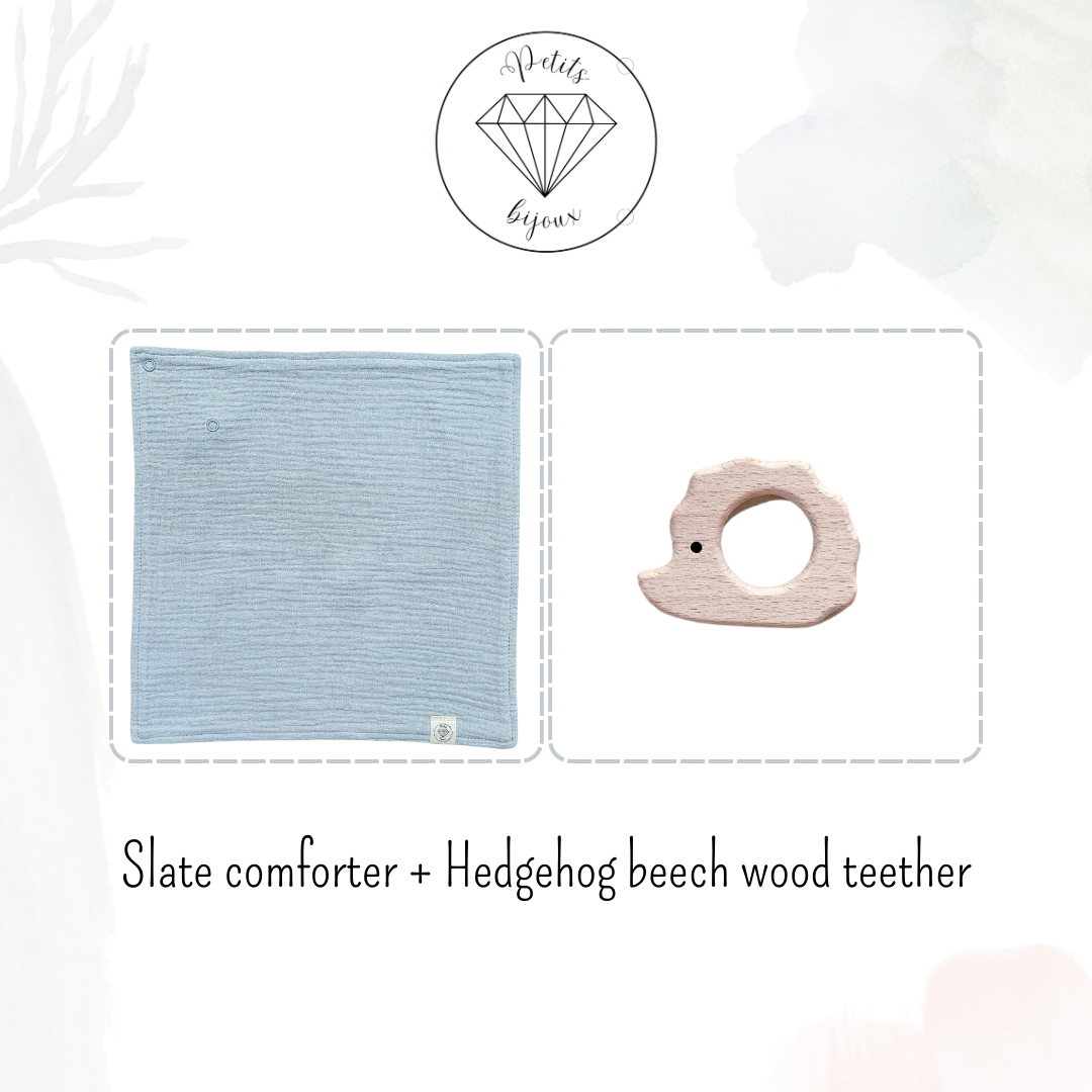 Muslin Comforter with Beech Wood Teether - Slate