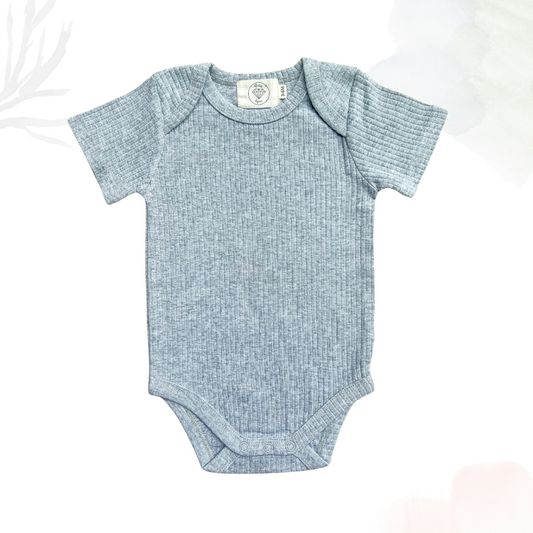 Organic Cotton Short Sleeved Ribbed Onesie - Light Grey