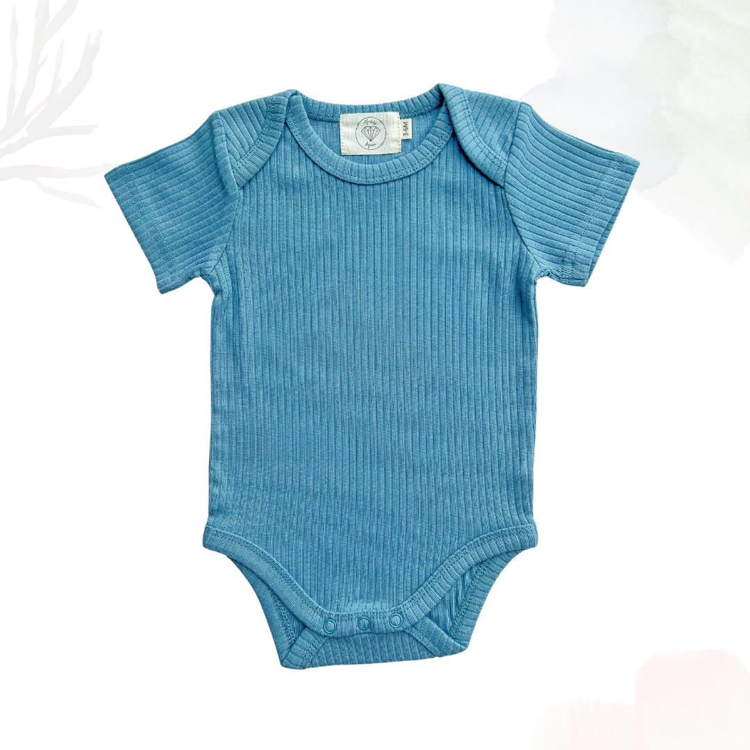 Organic Cotton Short Sleeved Ribbed Onesie - Livid Blue