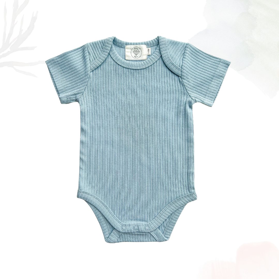 Organic Cotton Short Sleeved Ribbed Onesie - Slate