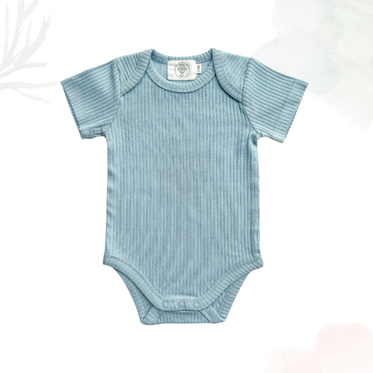 Organic Cotton Short Sleeved Ribbed Onesie - Slate