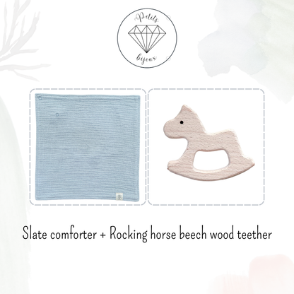 Muslin Comforter with Beech Wood Teether - Slate