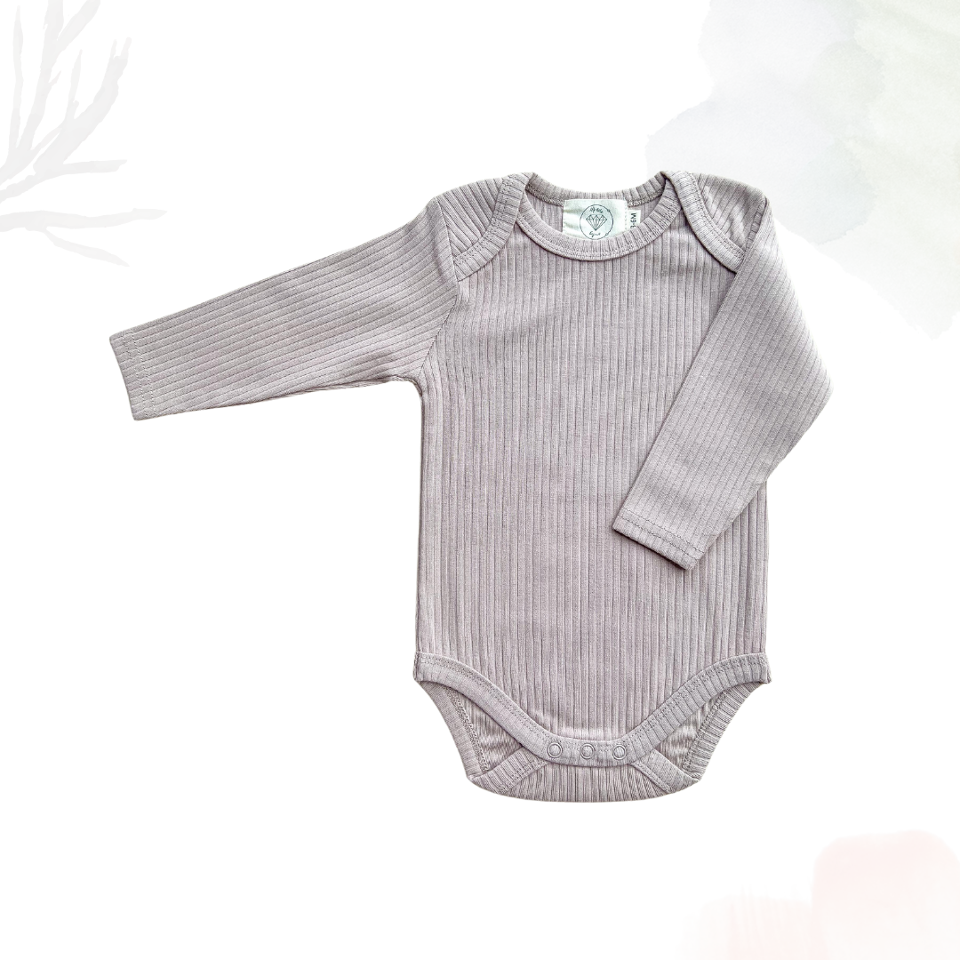 Organic Cotton Long Sleeved Ribbed Onesie - Latte