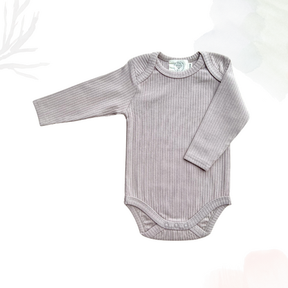 Organic Cotton Long Sleeved Ribbed Onesie - Latte
