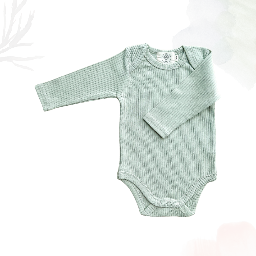 Organic Cotton Long Sleeved Ribbed Onesie - Tea