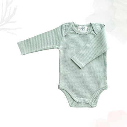 Organic Cotton Long Sleeved Ribbed Onesie - Tea