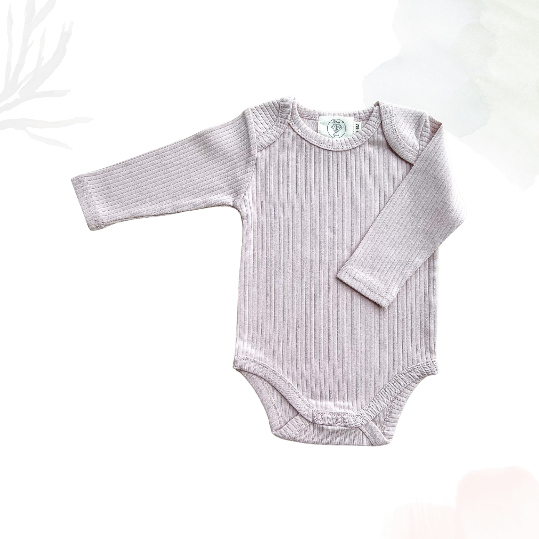 Organic Cotton Long Sleeved Ribbed Onesie - Powder