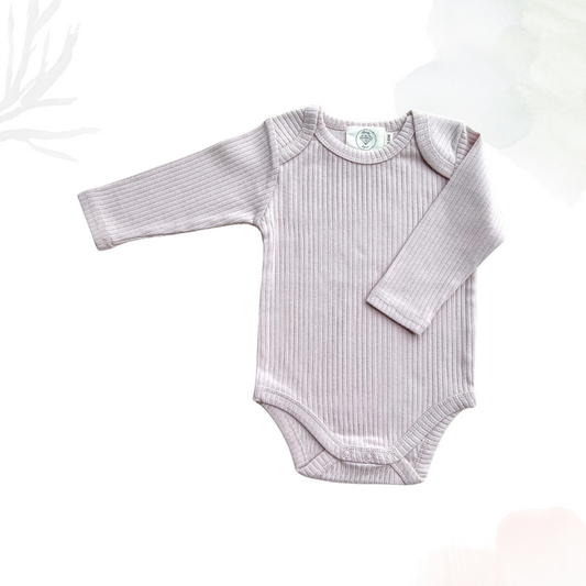 Organic Cotton Long Sleeved Ribbed Onesie - Powder