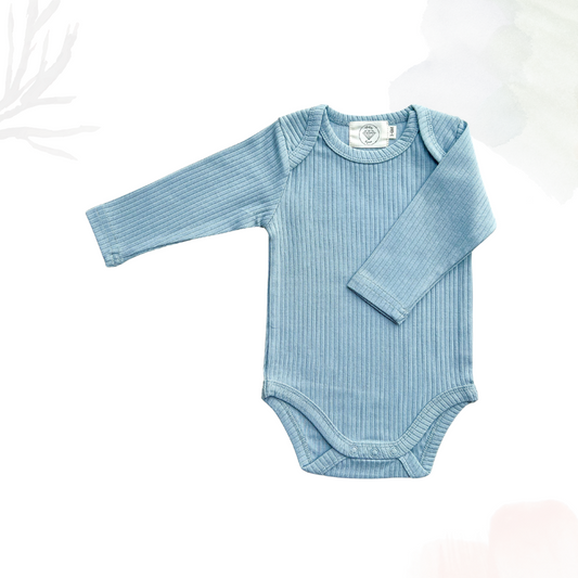 Organic Cotton Long Sleeved Ribbed Onesie - Slate