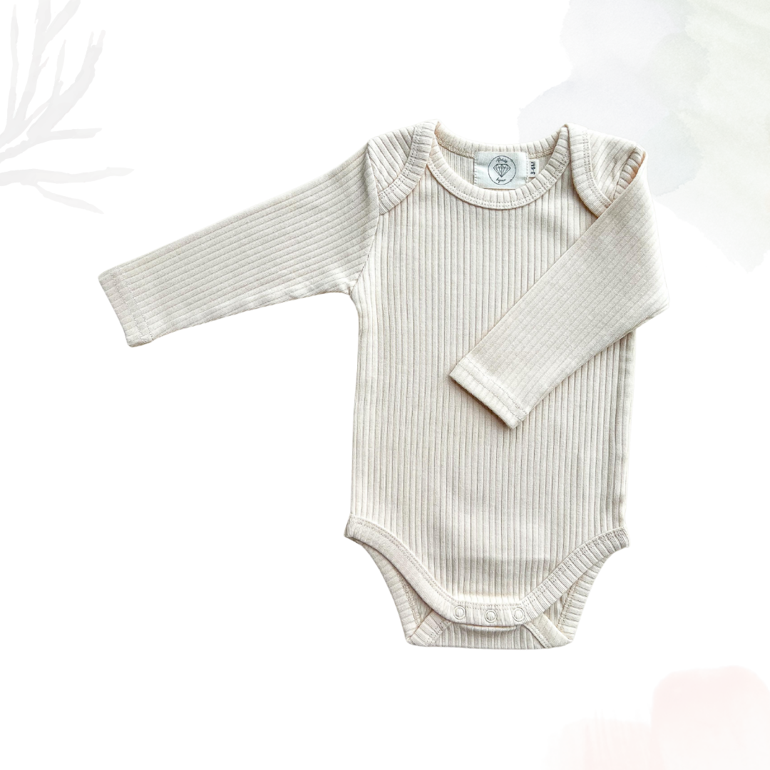 Organic Cotton Long Sleeved Ribbed Onesie - Cream