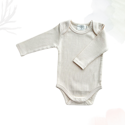 Organic Cotton Long Sleeved Ribbed Onesie - Cream