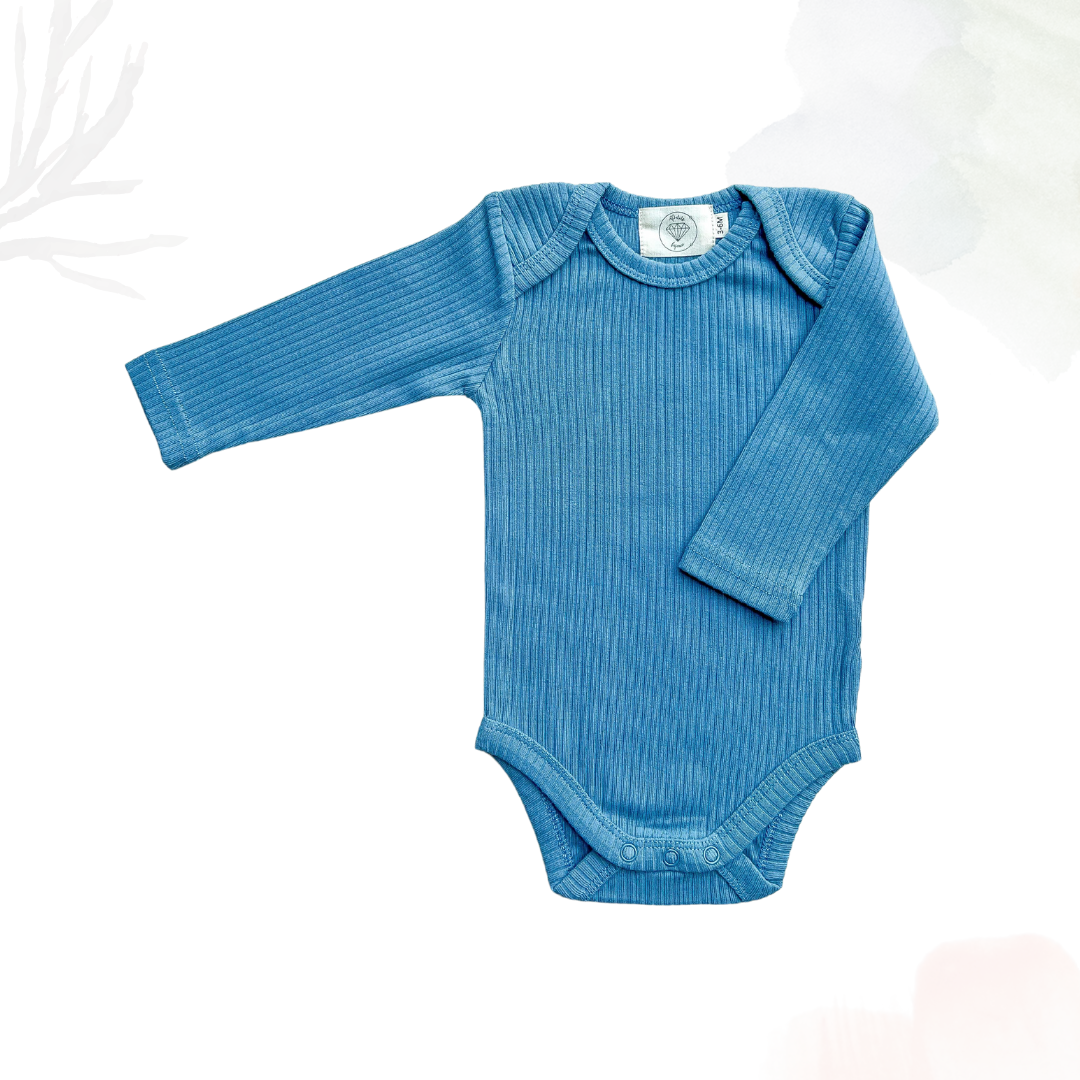 Organic Cotton Long Sleeved Ribbed Onesie - Livid Blue