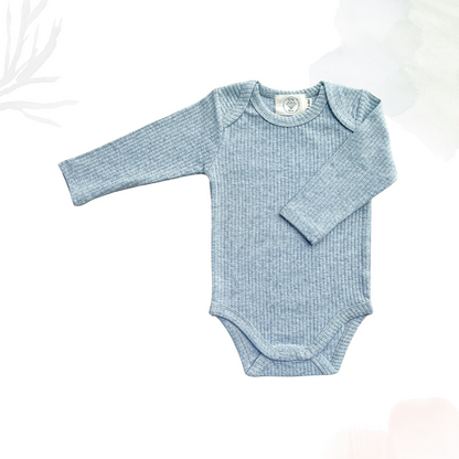 Organic Cotton Long Sleeved Ribbed Onesie - Light Grey