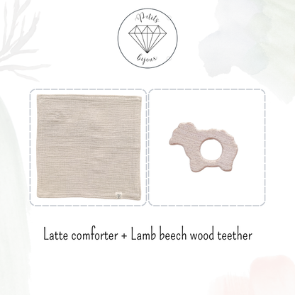 Muslin Comforter with Beech Wood Teether - Latte