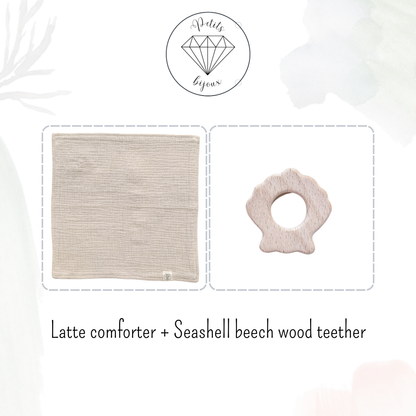 Muslin Comforter with Beech Wood Teether - Latte