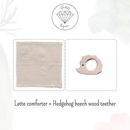 Muslin Comforter with Beech Wood Teether - Latte