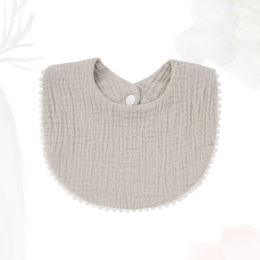 Muslin Cotton Bib (Pom Pom Trims) - Latte