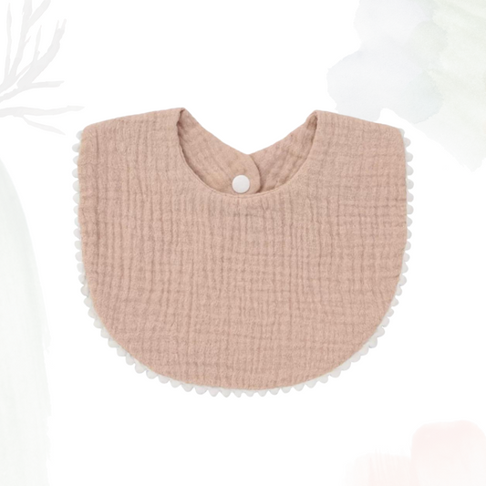 Muslin Cotton Bib (Pom Pom Trims) - Sand