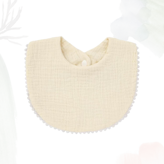 Muslin Cotton Bib (Pom Pom Trims) - Soft Yellow