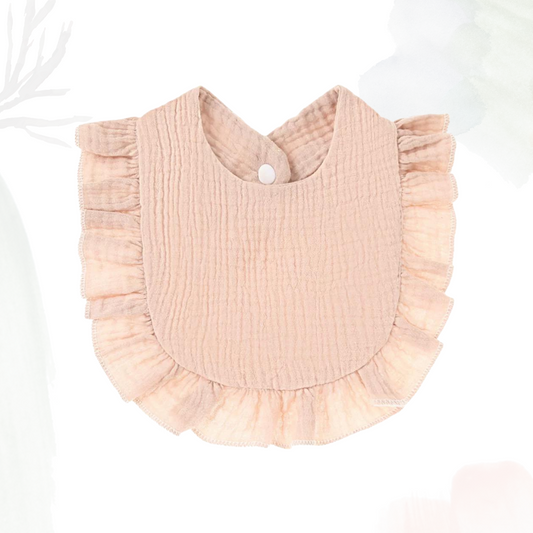 Muslin Cotton Ruffle Bib - Sand