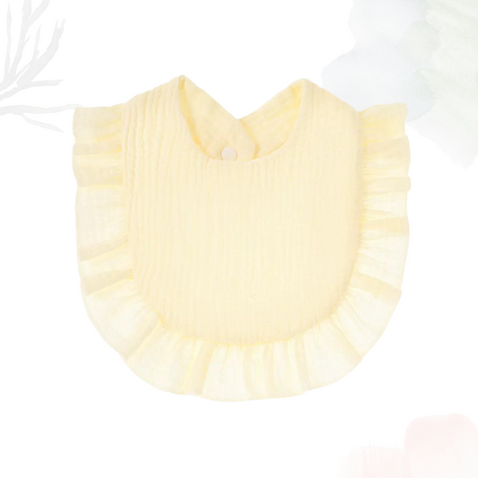 Muslin Cotton Ruffle Bib - Soft Yellow