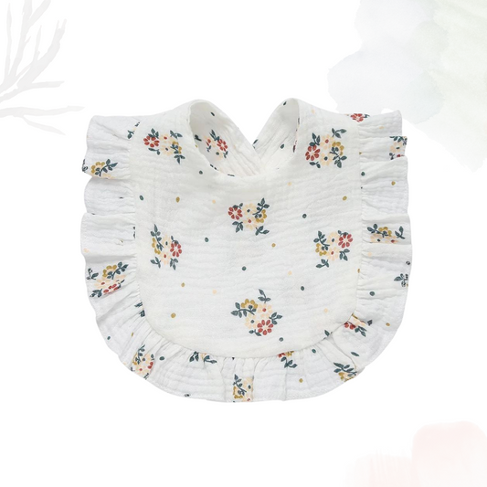 Muslin Cotton Ruffle Bib - Gentle Blossoms