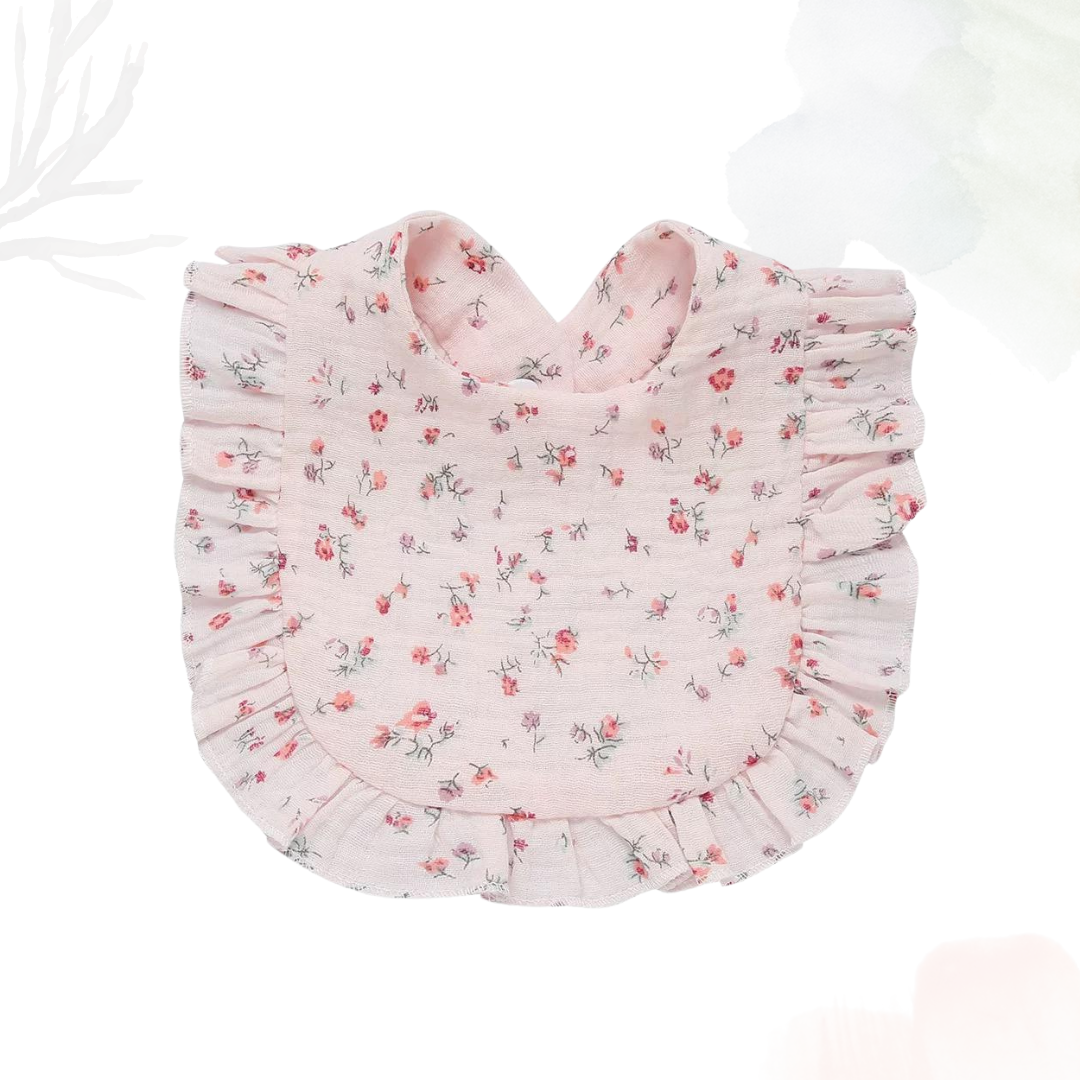Muslin Cotton Ruffle Bib - Rosy Mornings (Pink)
