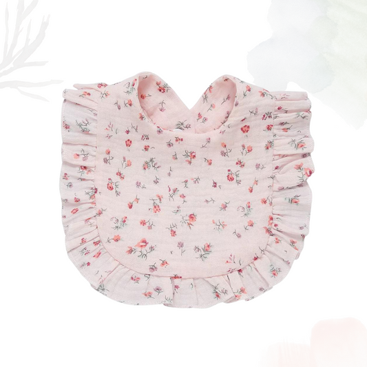 Muslin Cotton Ruffle Bib - Rosy Mornings (Pink)