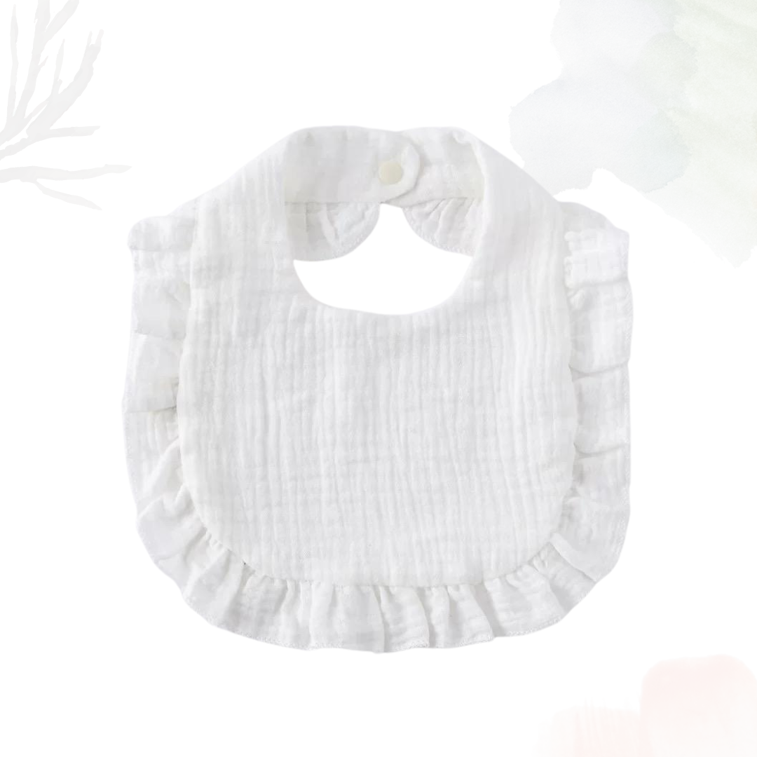 Muslin Cotton Ruffle Bib - White