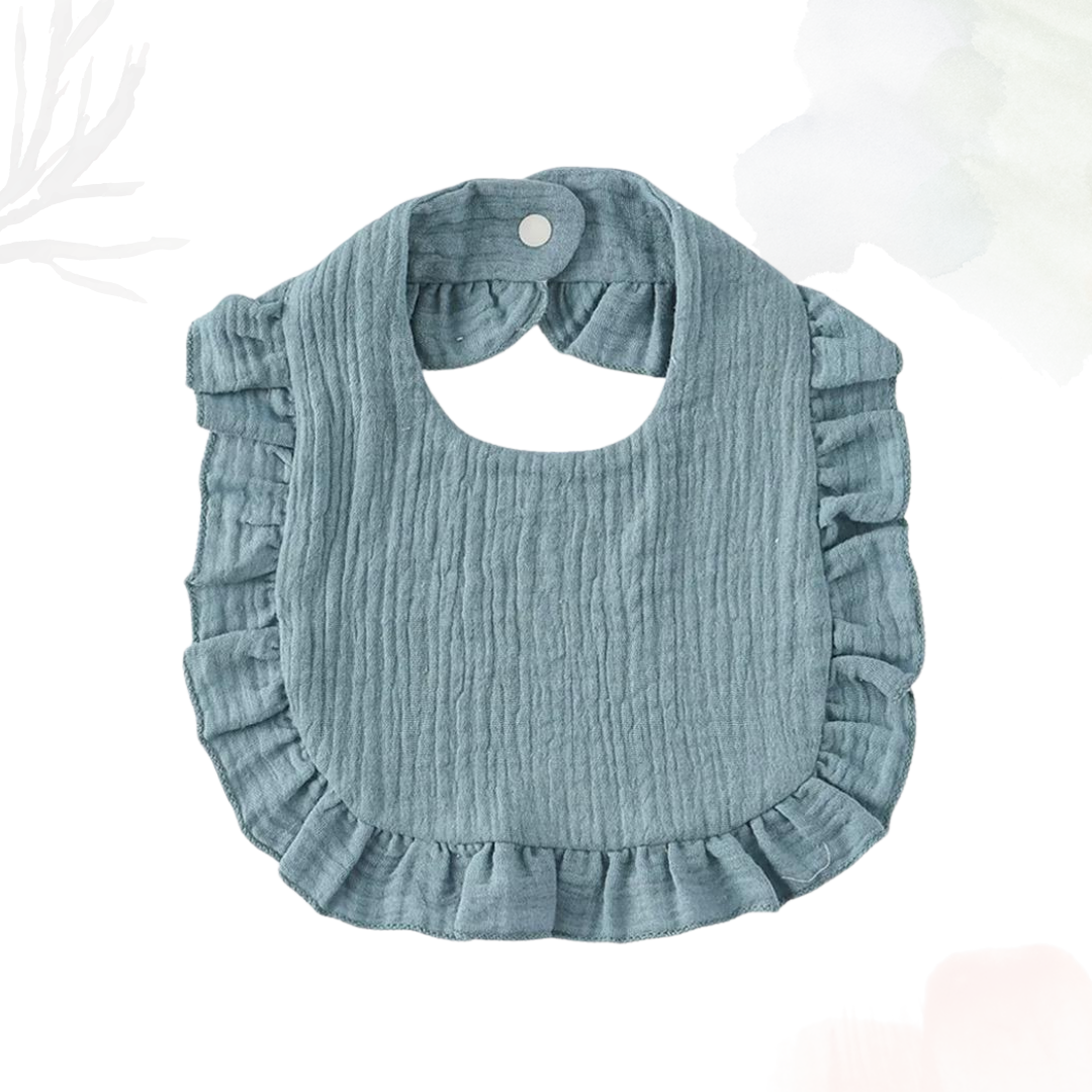 Muslin Cotton Ruffle Bib - Posy Green