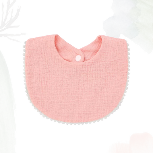 Muslin Cotton Bib (Pom Pom Trims) - Peachy