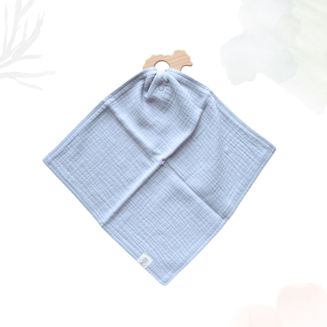 Muslin Comforter with Beech Wood Teether - Slate