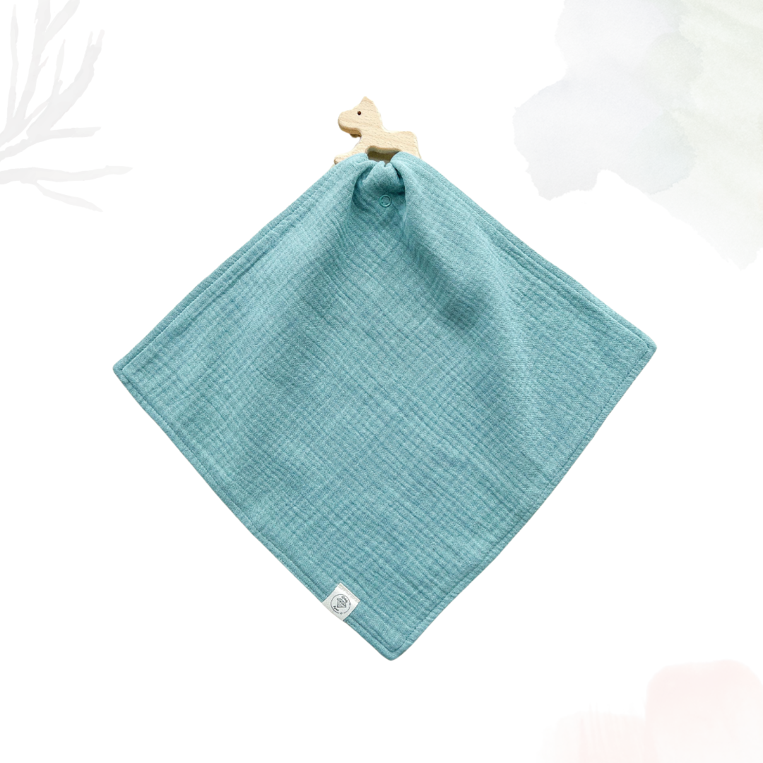 Muslin Comforter with Beech Wood Teether - Posy Green