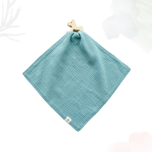 Muslin Comforter with Beech Wood Teether - Posy Green
